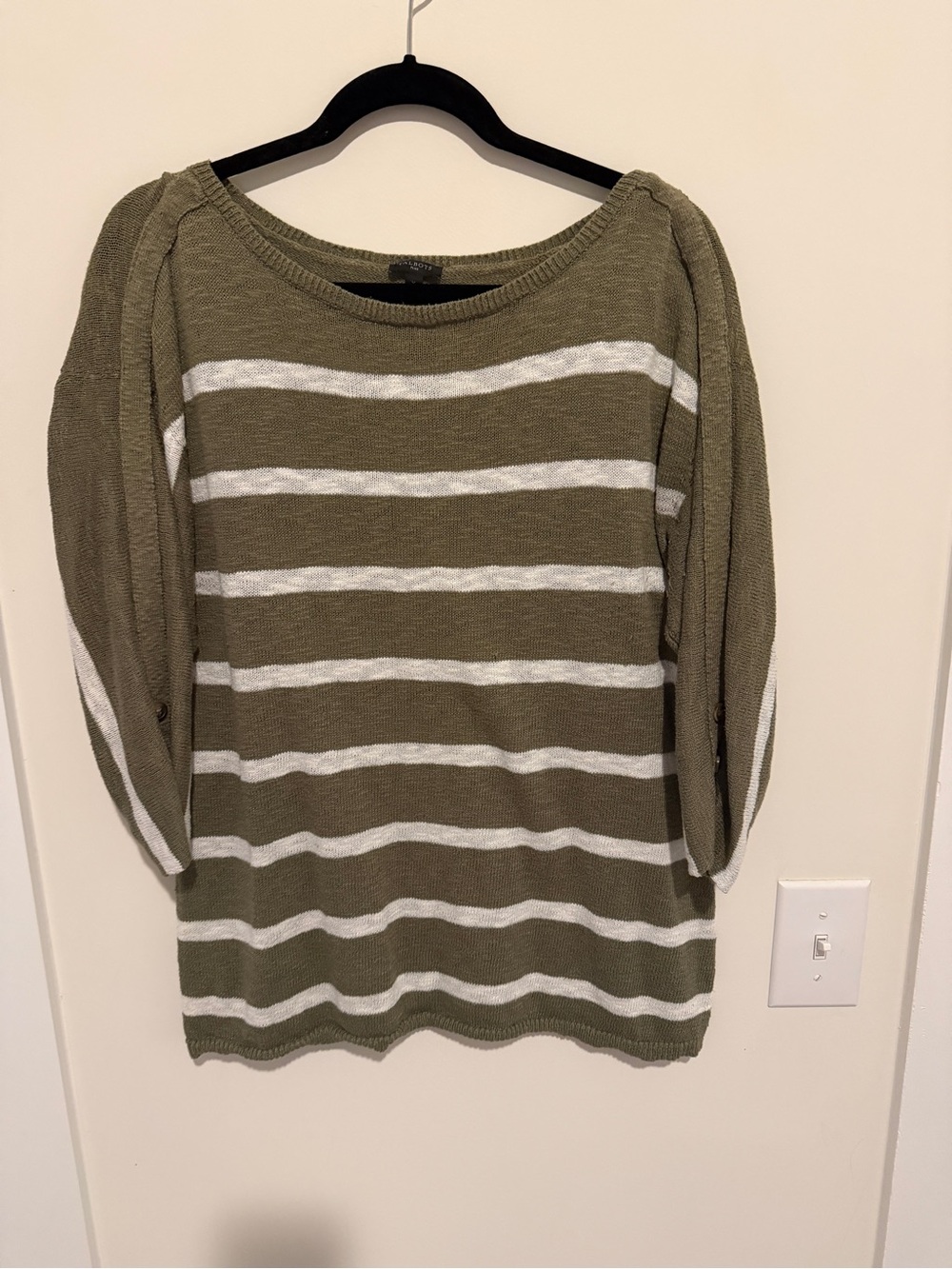Talbots Plus Olive Green Ribbed-Knit Sweater Top